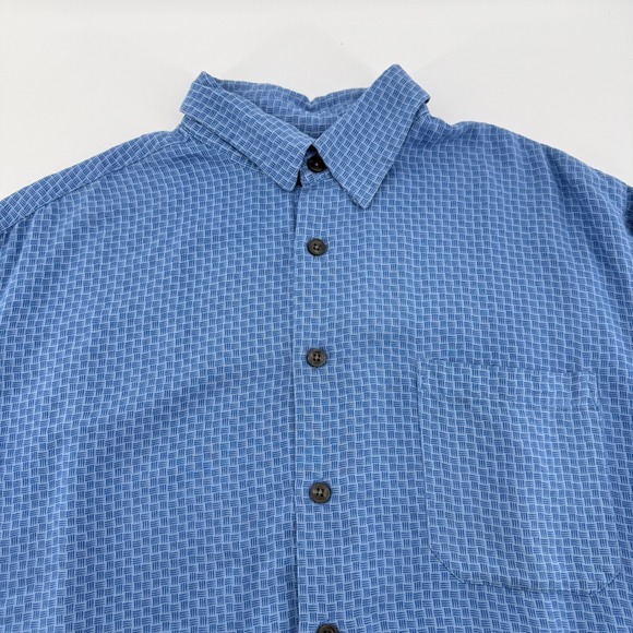 Toscano Blue Other - Toscano Blue Mens Silk Rayon Short Sleeve Button Down‎ Shirt Blue Geometric Med